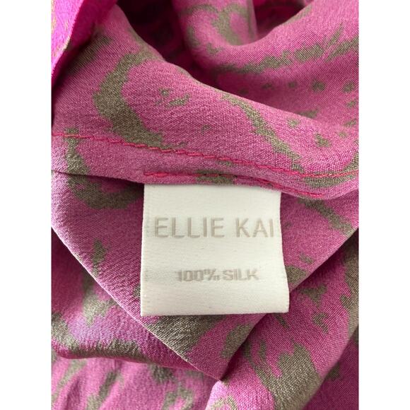 Ellie Kai Size 0/S Silk Abstract Keyhole Casual Top Purple Long Sleeve Button - Picture 5 of 7